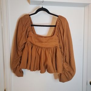 NEW FREE PEOPLE Tan Brown Blouse